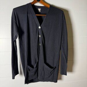 Malo Cardigan Button Down & Short Sleeve Sweater Twin Set Black 100% Cotton Sz M